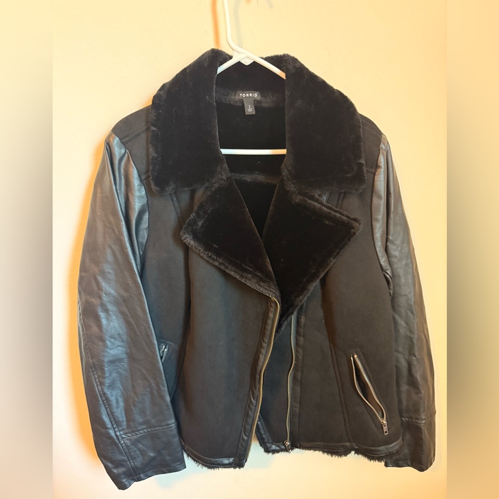 Torrid Black Leather Jacket with Faux Fur Collar